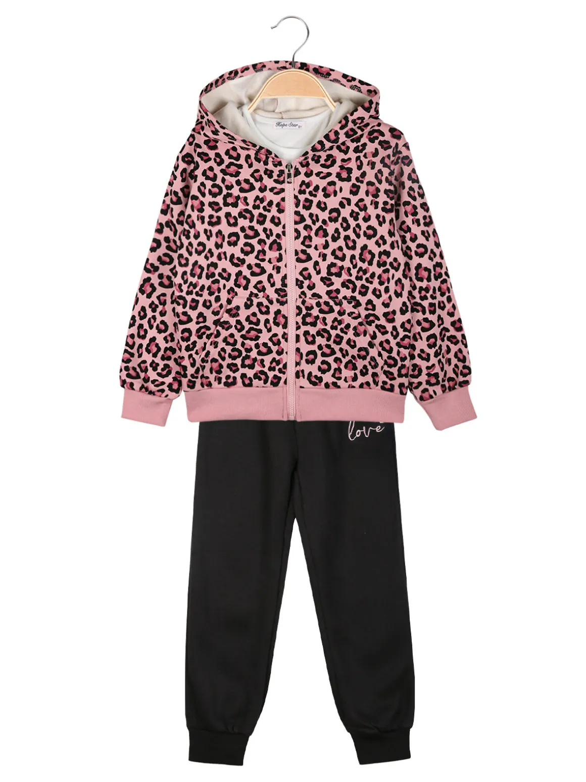 Hope Star Completo tuta da bambina maculata 3 pezzi con cappuccio e zip - rosa