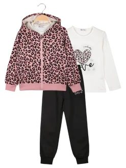 Hope Star Completo tuta da bambina maculata 3 pezzi con cappuccio e zip - rosa