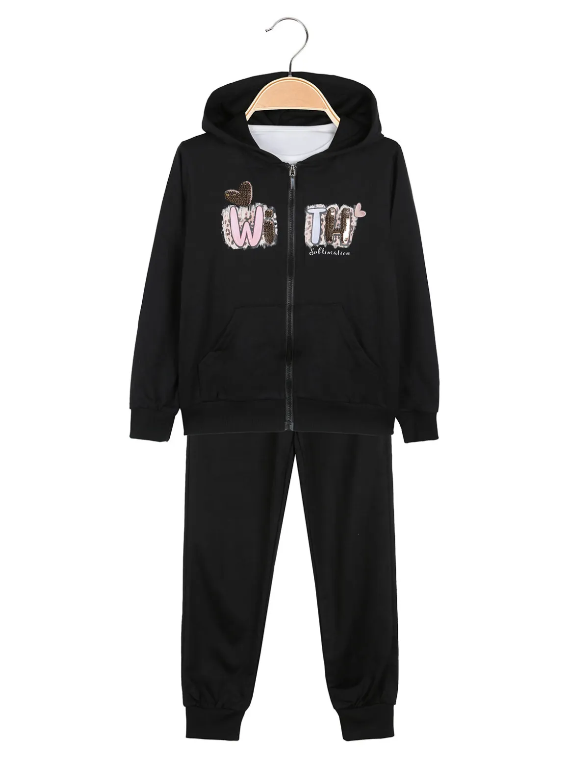 Hope Star Completo tuta da bambina con cappuccio e zip - nero