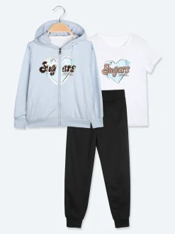 Hope Star Completo tuta da bambina 3 pezzi con paillettes cappuccio e zip - azzurro