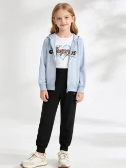Hope Star Completo tuta da bambina 3 pezzi con paillettes cappuccio e zip - azzurro