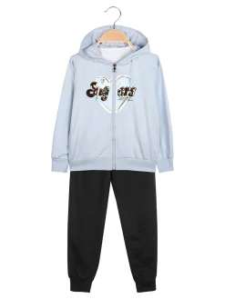 Hope Star Completo tuta da bambina 3 pezzi con paillettes cappuccio e zip - azzurro