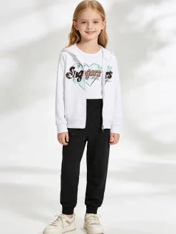 Hope Star Completo tuta da bambina 3 pezzi con paillettes cappuccio e zip - bianco
