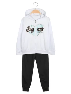 Hope Star Completo tuta da bambina 3 pezzi con paillettes cappuccio e zip - bianco