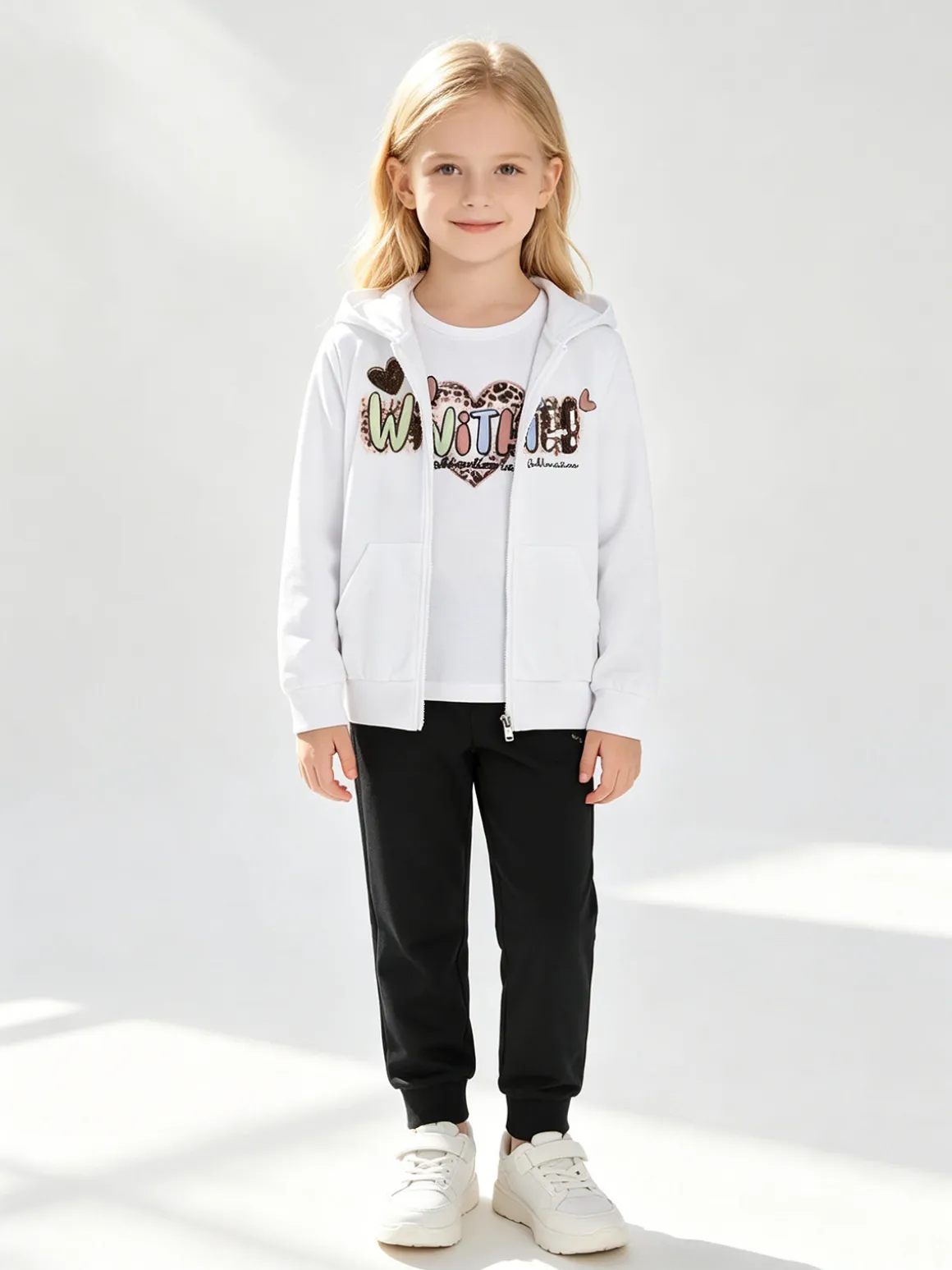 Hope Star Completo tuta da bambina con cappuccio e zip - bianco