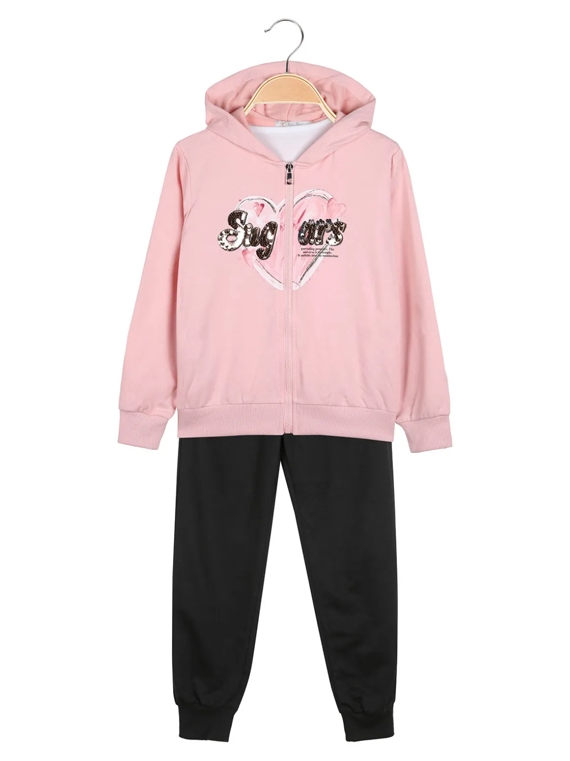 Hope Star Completo tuta da bambina 3 pezzi con paillettes cappuccio e zip - rosa