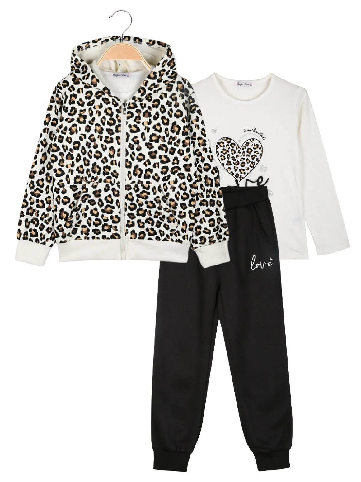Hope Star Completo tuta da bambina maculata 3 pezzi con cappuccio e zip - panna