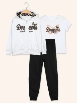 Hope Star Completo tuta 3 pezzi da bambina con cappuccio e zip - bianco