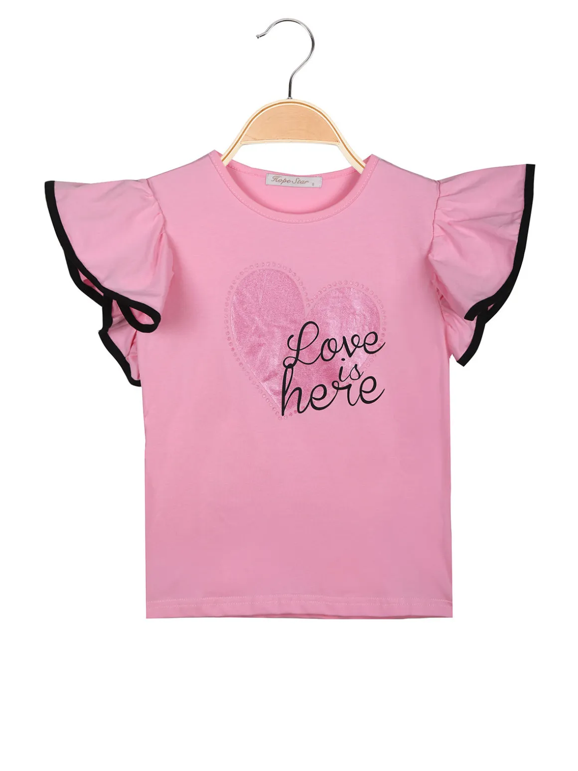 Hope Star T-shirt da bambina con maniche a volant e stampa cuore