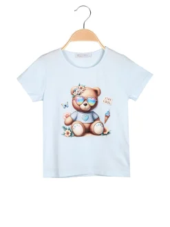 Hope Star T-shirt da bambina in cotone con stampa disegno e strass - azzurro