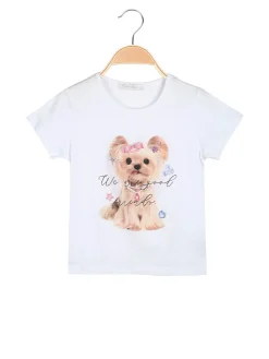 Hope Star T-shirt da bambina in cotone con stampa disegno e strass - bianco
