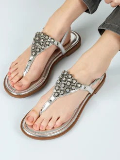 Hosis Sandali donna gioiello a infradito in pelle