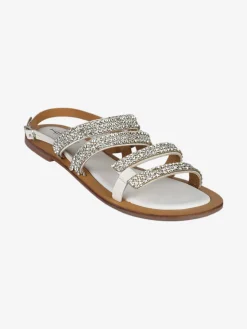 Hosis Sandali donna in pelle con strass e cinturino alla caviglia