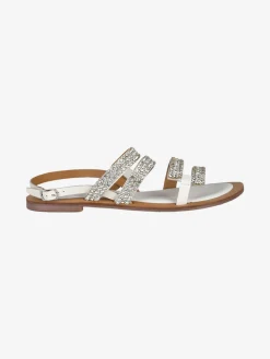 Hosis Sandali donna in pelle con strass e cinturino alla caviglia
