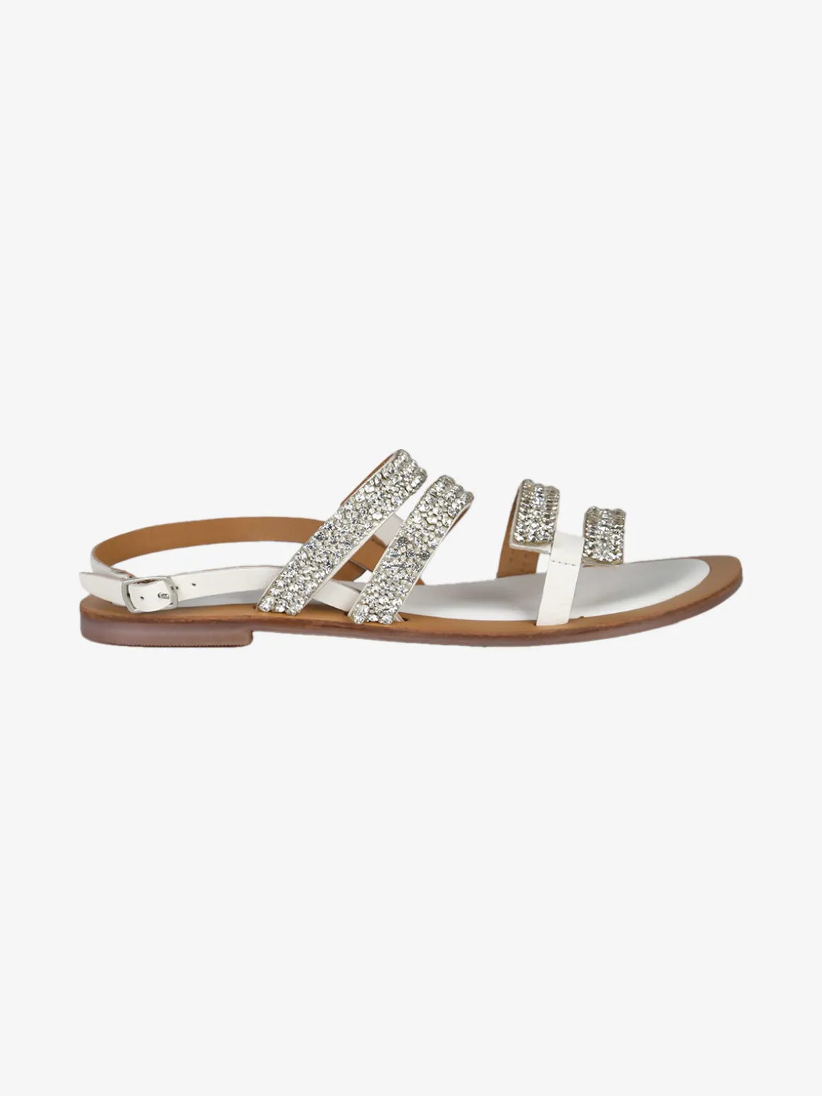 Hosis Sandali donna in pelle con strass e cinturino alla caviglia
