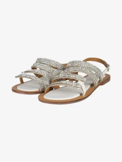 Hosis Sandali donna in pelle con strass e cinturino alla caviglia