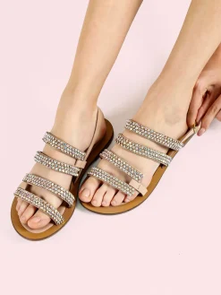 Hosis Sandali donna in pelle con strass e cinturino alla caviglia