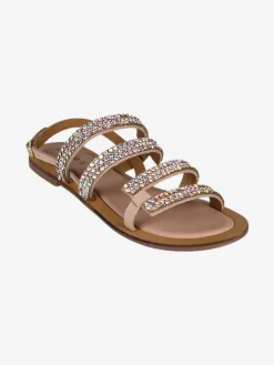 Hosis Sandali donna in pelle con strass e cinturino alla caviglia