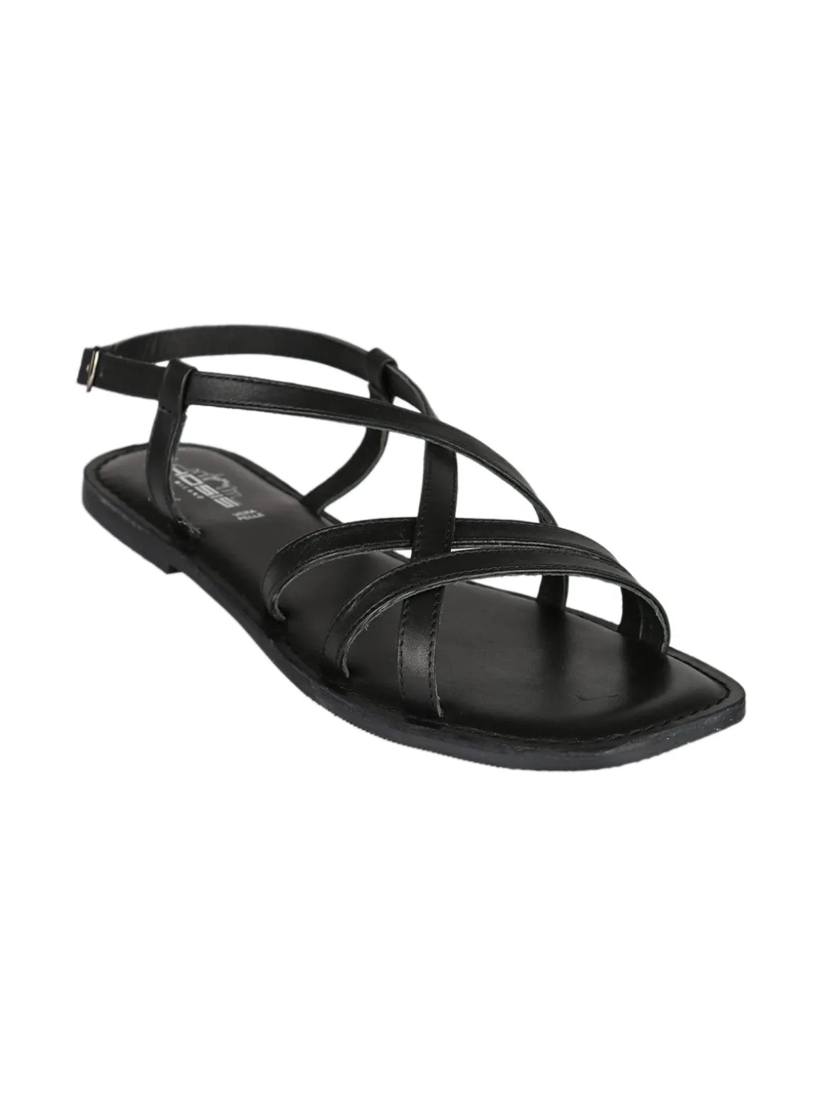 Hosis Sandali donna in pelle con fascette intrecciate