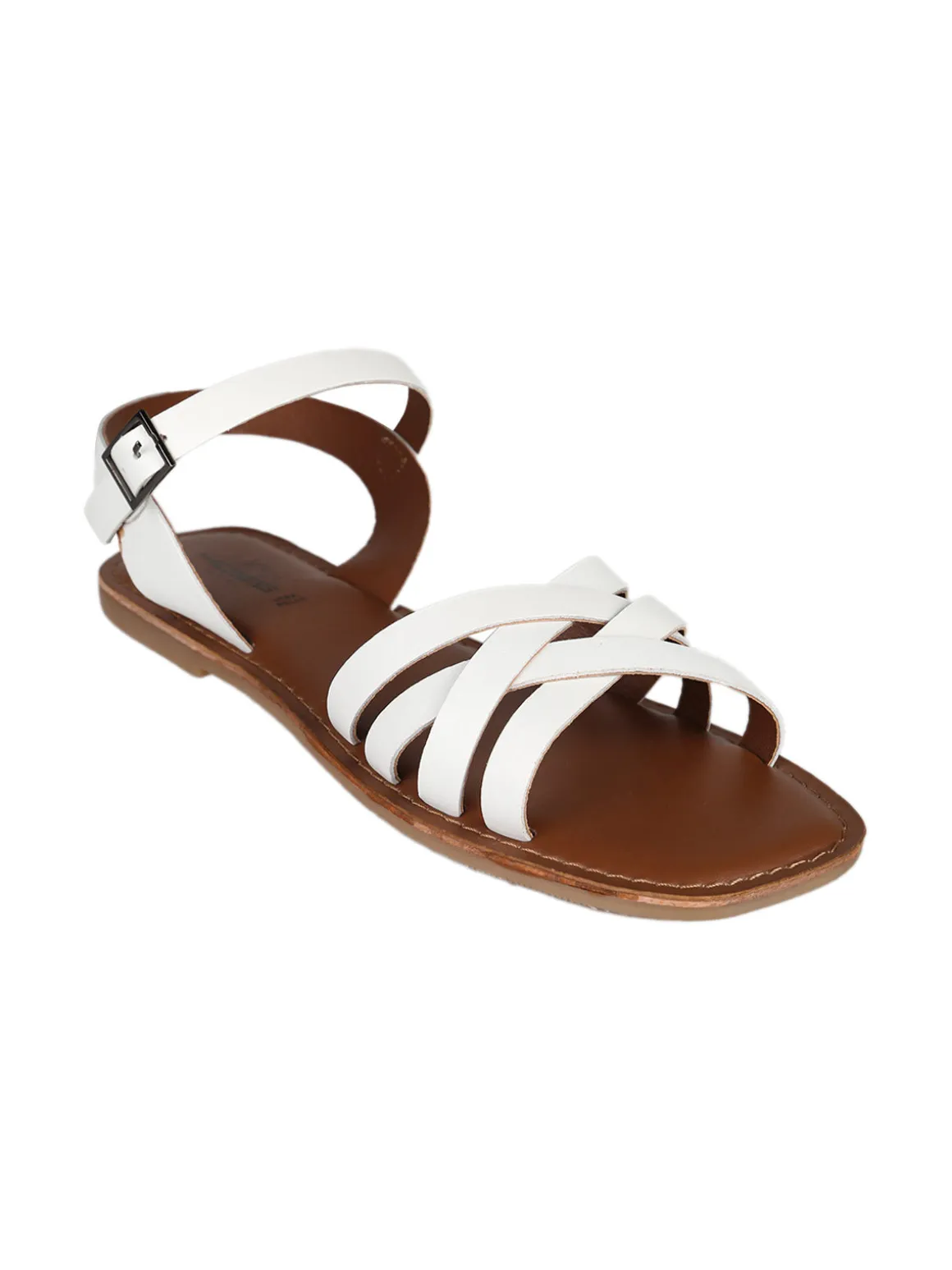 Hosis Sandali donna in pelle con fascette intrecciate