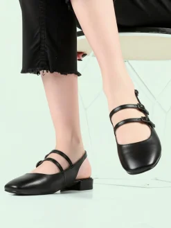 Hosis Slingback donna in pelle con fascette e cinturino alla caviglia