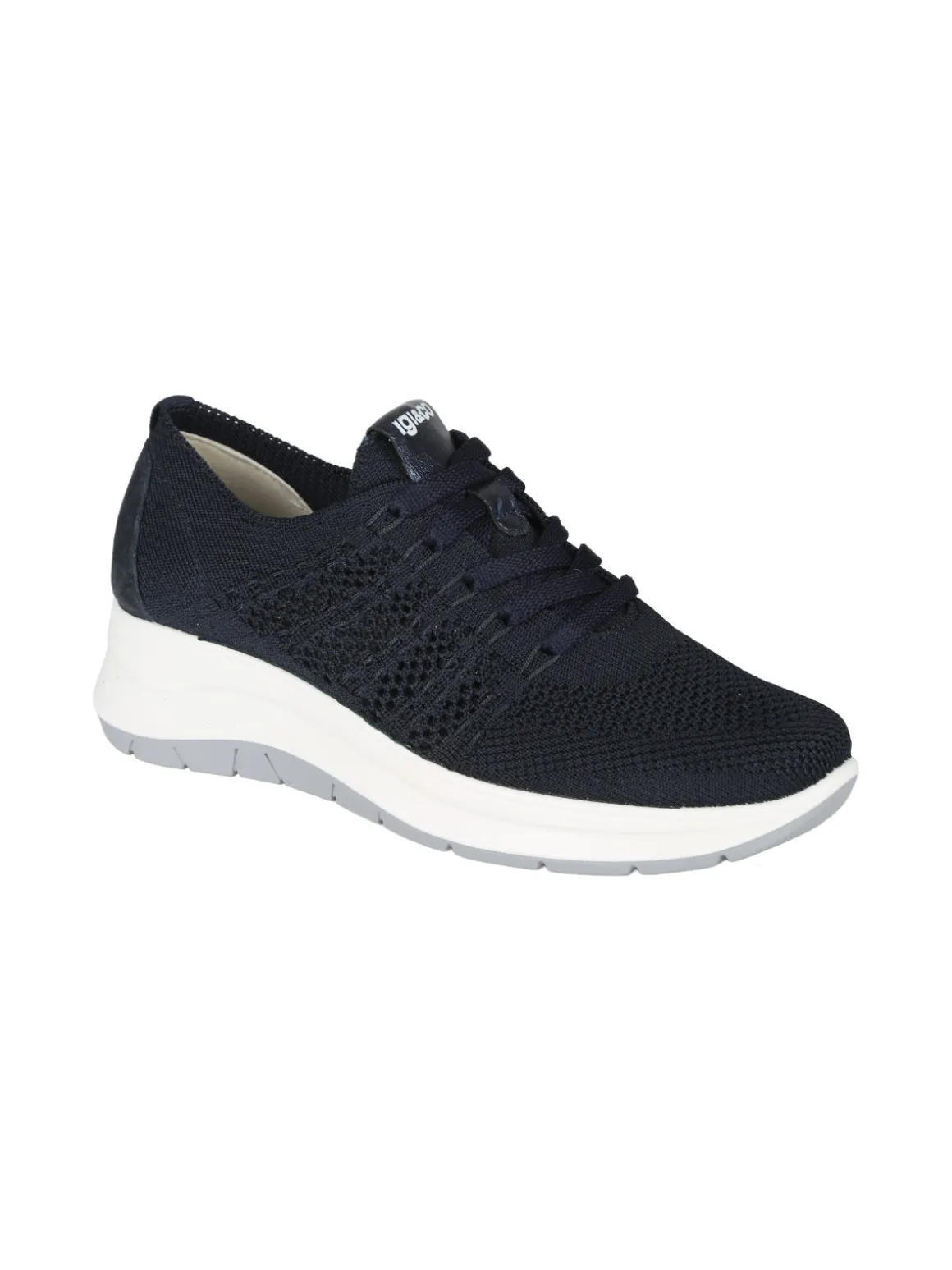 Igi&Co Sneakers donna in maglia con plantare in pelle e zeppa - blu scuro