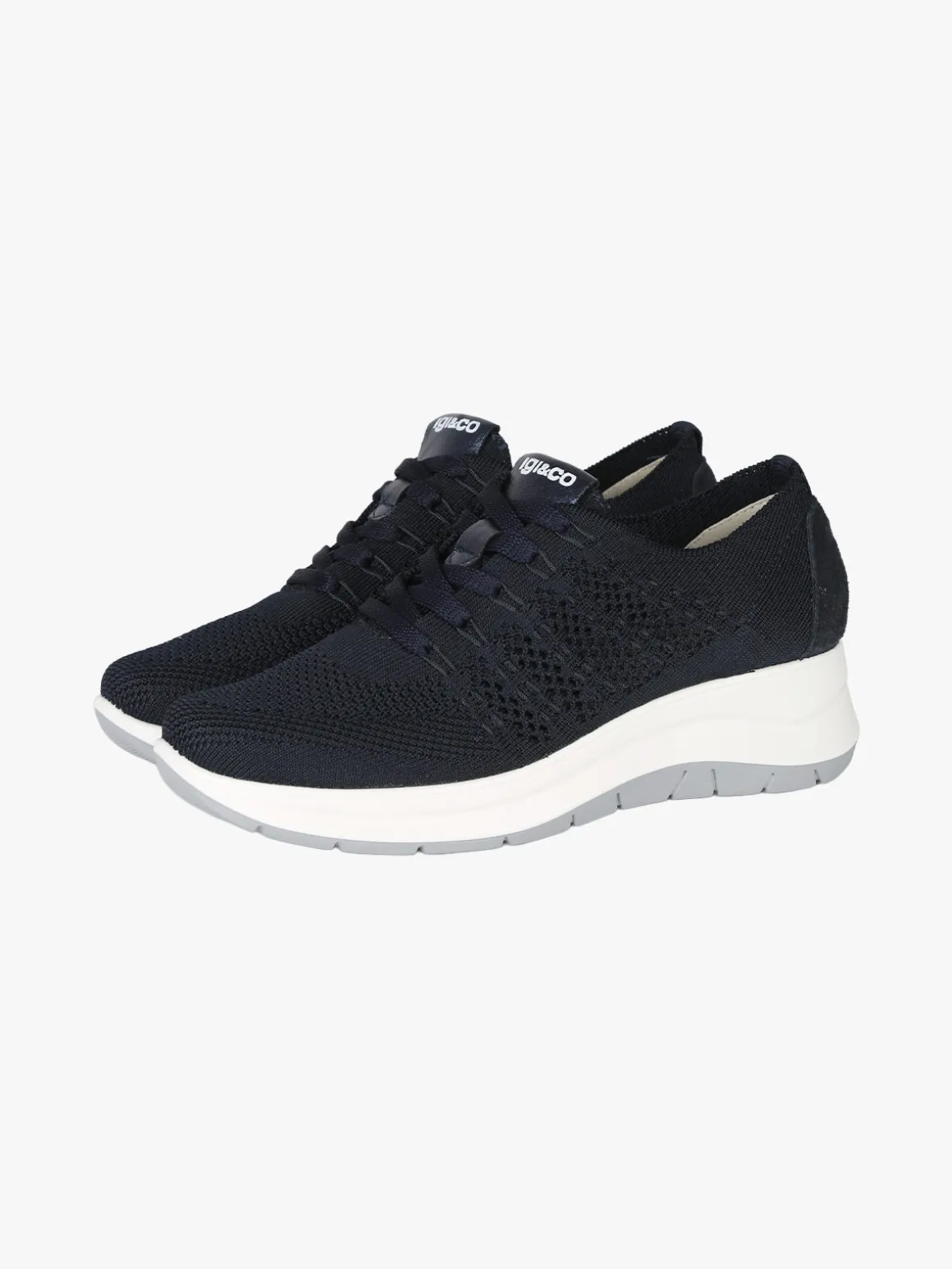 Igi&Co Sneakers donna in maglia con plantare in pelle e zeppa - blu scuro