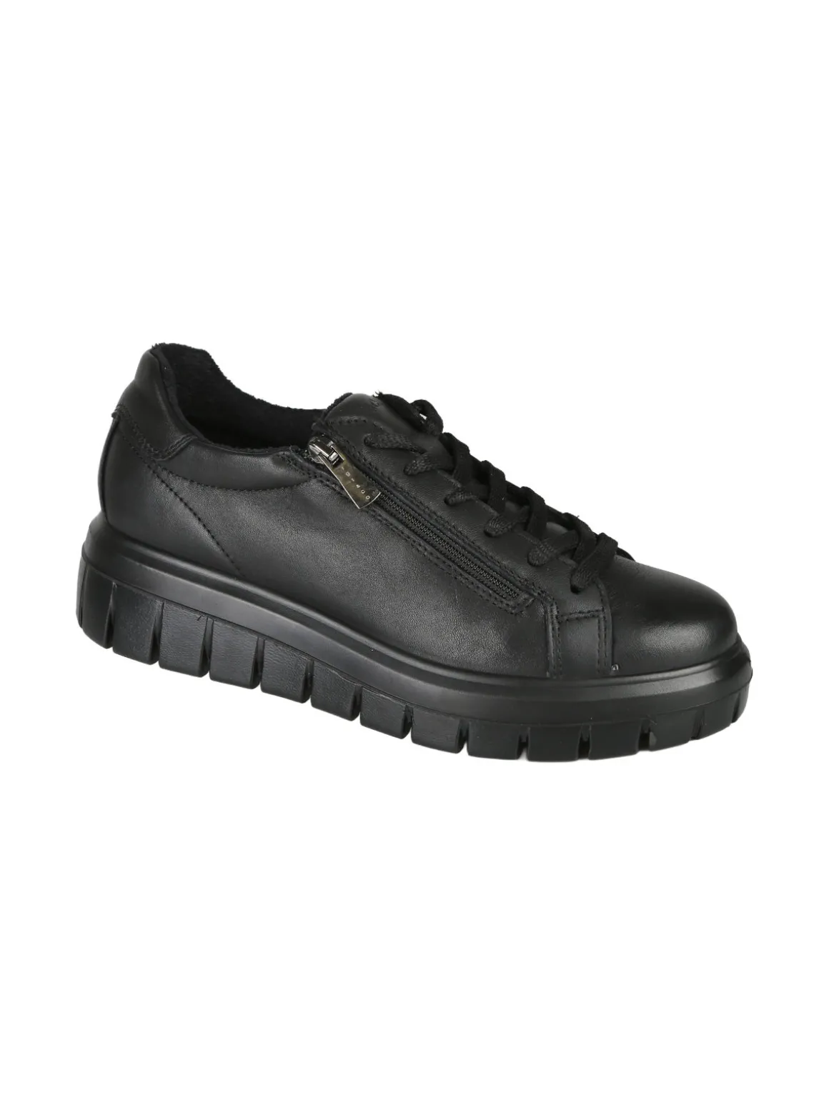 Igi&Co Sneakers donna in pelle con lacci e zip - nero