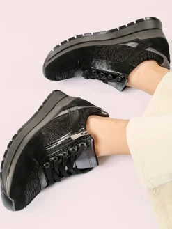 Igi&Co Sneakers donna in pelle con zip e lacci - nero