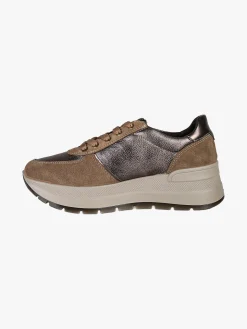 Igi&Co Sneakers donna in pelle con zeppa platform - fango