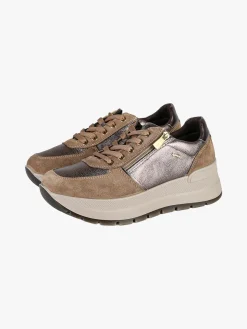 Igi&Co Sneakers donna in pelle con zeppa platform - fango