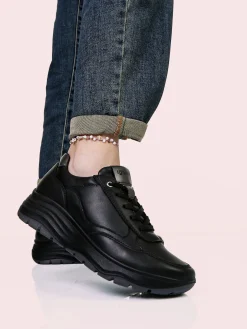 Igi&Co Sneakers donna stringate in pelle con zeppa - nero