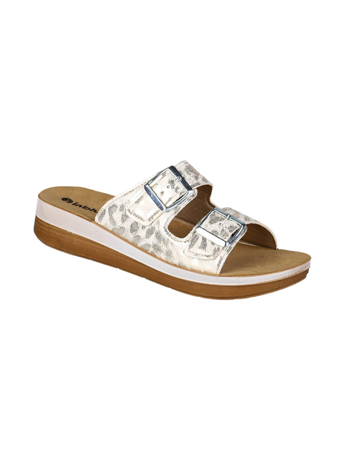 Inblu Ciabatte donna con doppia fascia animalier e fibbie - bianco