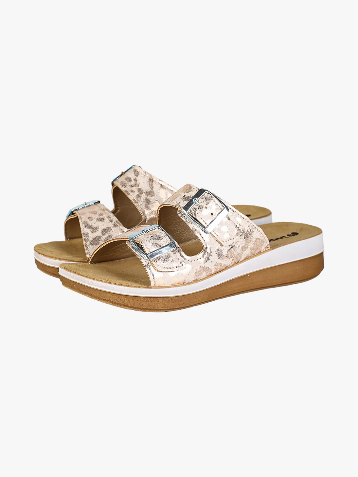 Inblu Ciabatte donna con doppia fascia animalier e fibbie - rosa