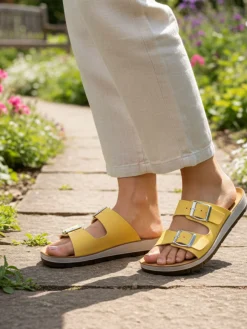 Inblu Ciabatte donna con doppia fascia e fibbie - senape