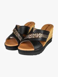 Inblu Ciabatte donna con fasce incrociate zeppa e plateau - nero