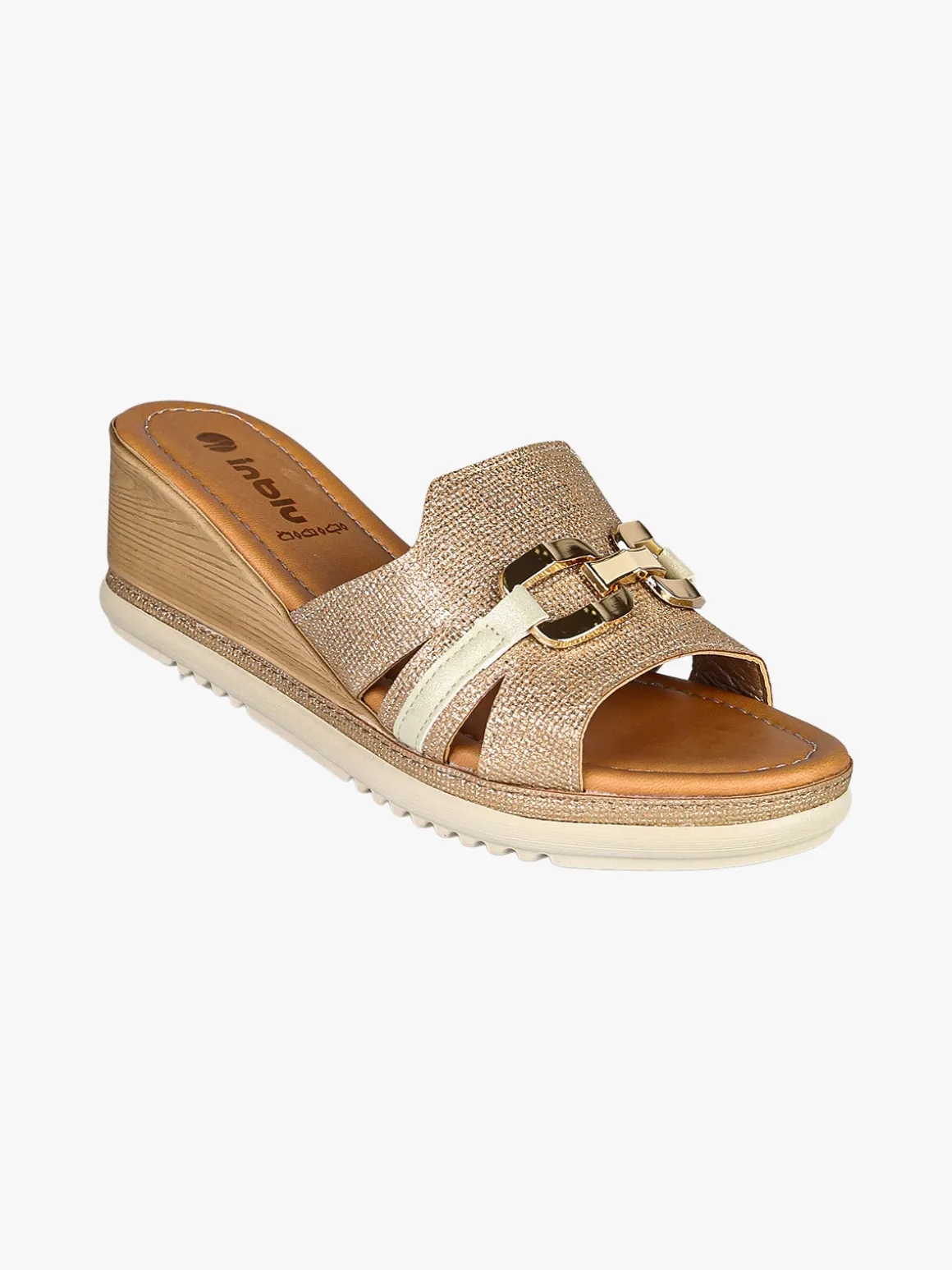 Inblu Ciabatte donna con zeppa e accessorio - platino