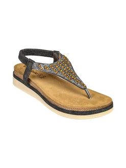 Inblu Sandali donna a infradito con perline e cinturino elastico - nero