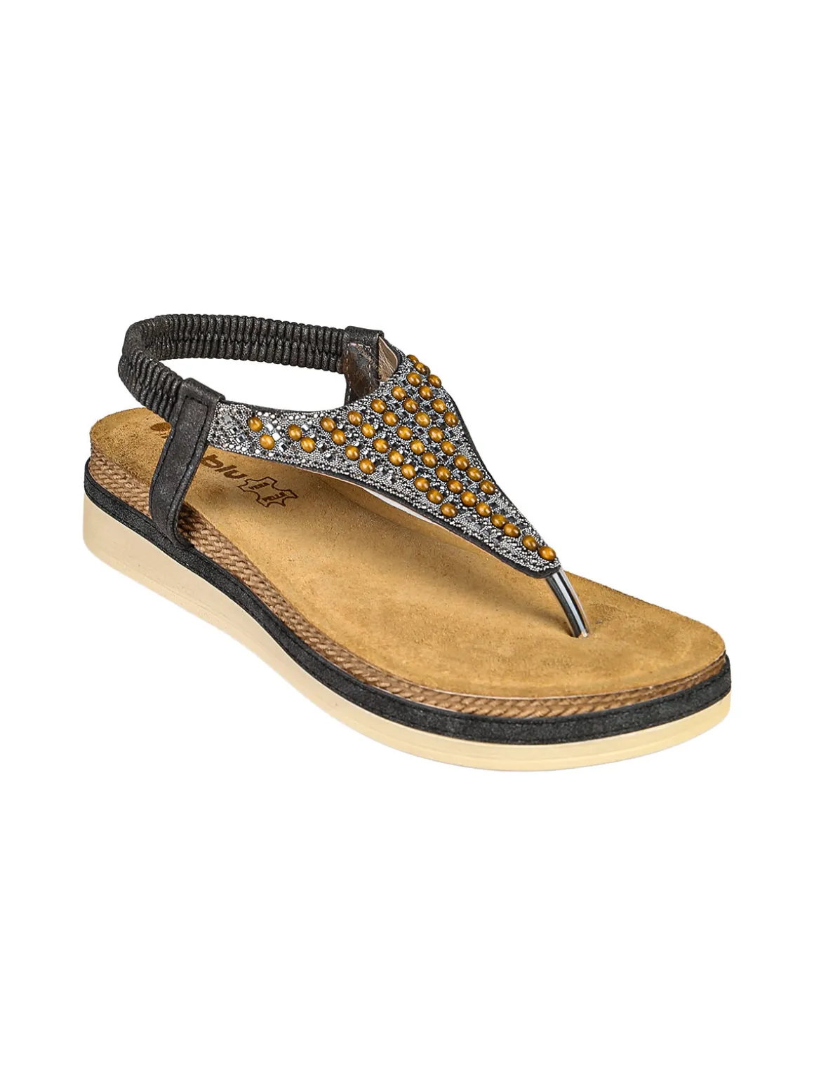 Inblu Sandali donna a infradito con perline e cinturino elastico - nero