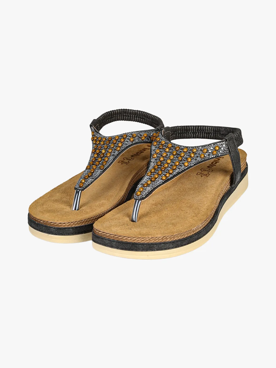 Inblu Sandali donna a infradito con perline e cinturino elastico - nero