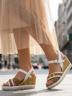 Inblu Sandali donna con zeppa e doppia fascia incrociata - bianco