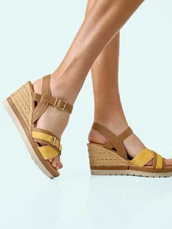 Inblu Sandali donna con zeppa e doppia fascia incrociata - cammello