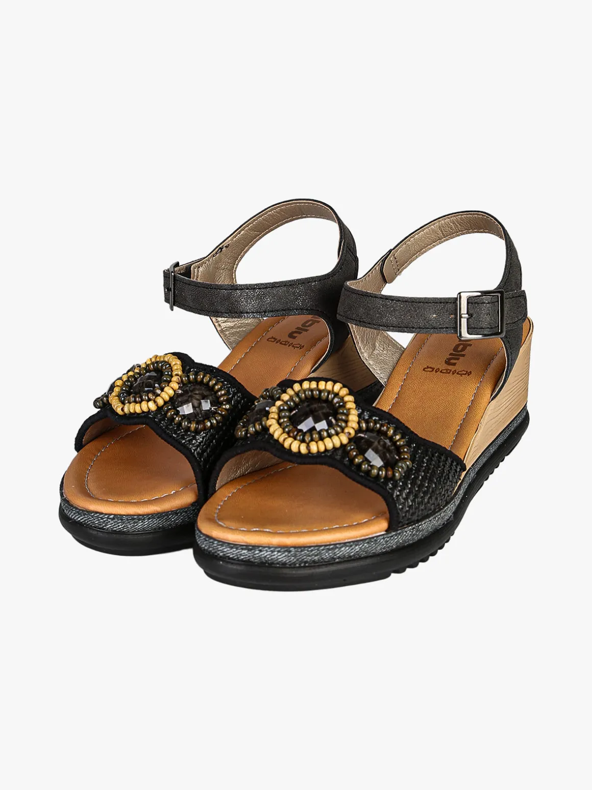 Inblu Sandali donna con zeppa e decoro cerchi con perline - nero