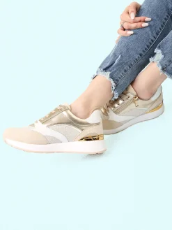 Inblu Sneakers brillantinata da donna con platform - sabbia