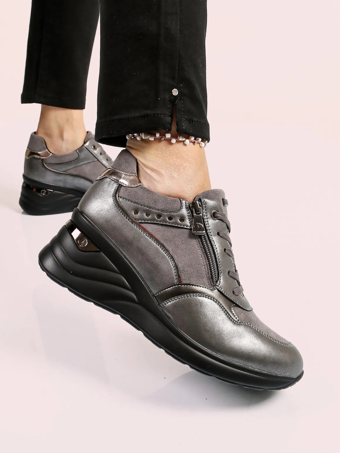Inblu Sneakers donna con zeppa - grigio scuro