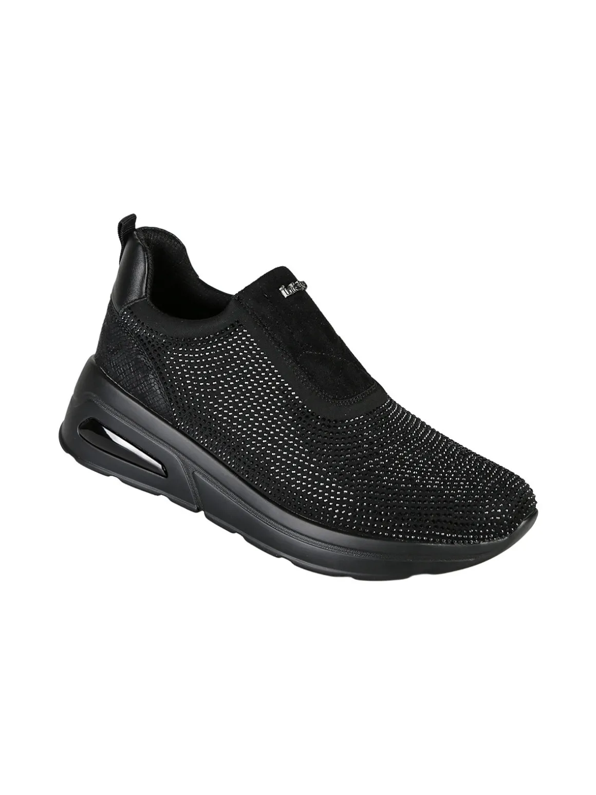 Inblu Sneakers donna slip on con zeppa e strass - nero