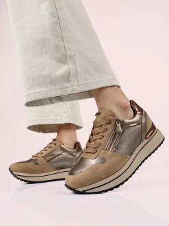 Inblu Sneakers donna stringate con platform e zip - marrone