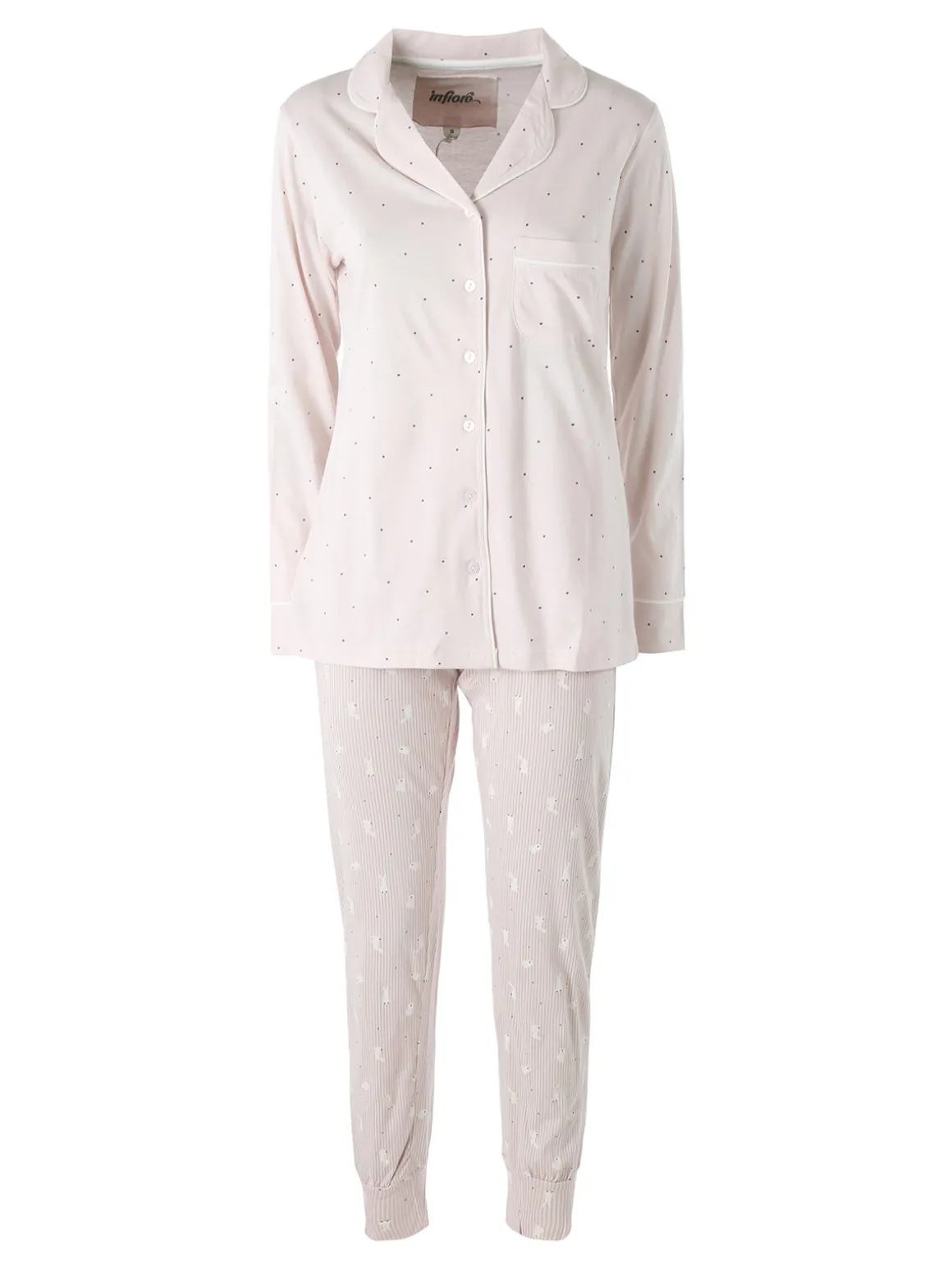 Infiore BUNNY Pigiama aperto da donna in cotone con bottoni - rosa