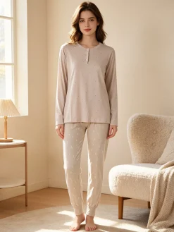 Infiore BUNNY Pigiama lungo da donna in cotone - fango