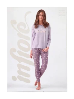 Infiore HONEY Pigiama lungo da donna in cotone con stampe - rosa